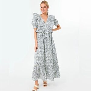 Hyacinth House Blue Floral Puff Sleeve Meadow MIDI Dress size XL